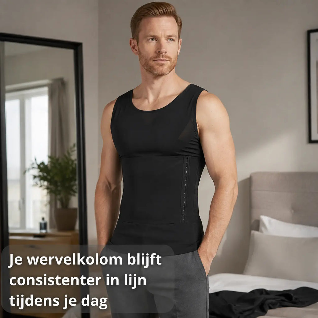 Postuur hemd heren zwart, ademend materiaal