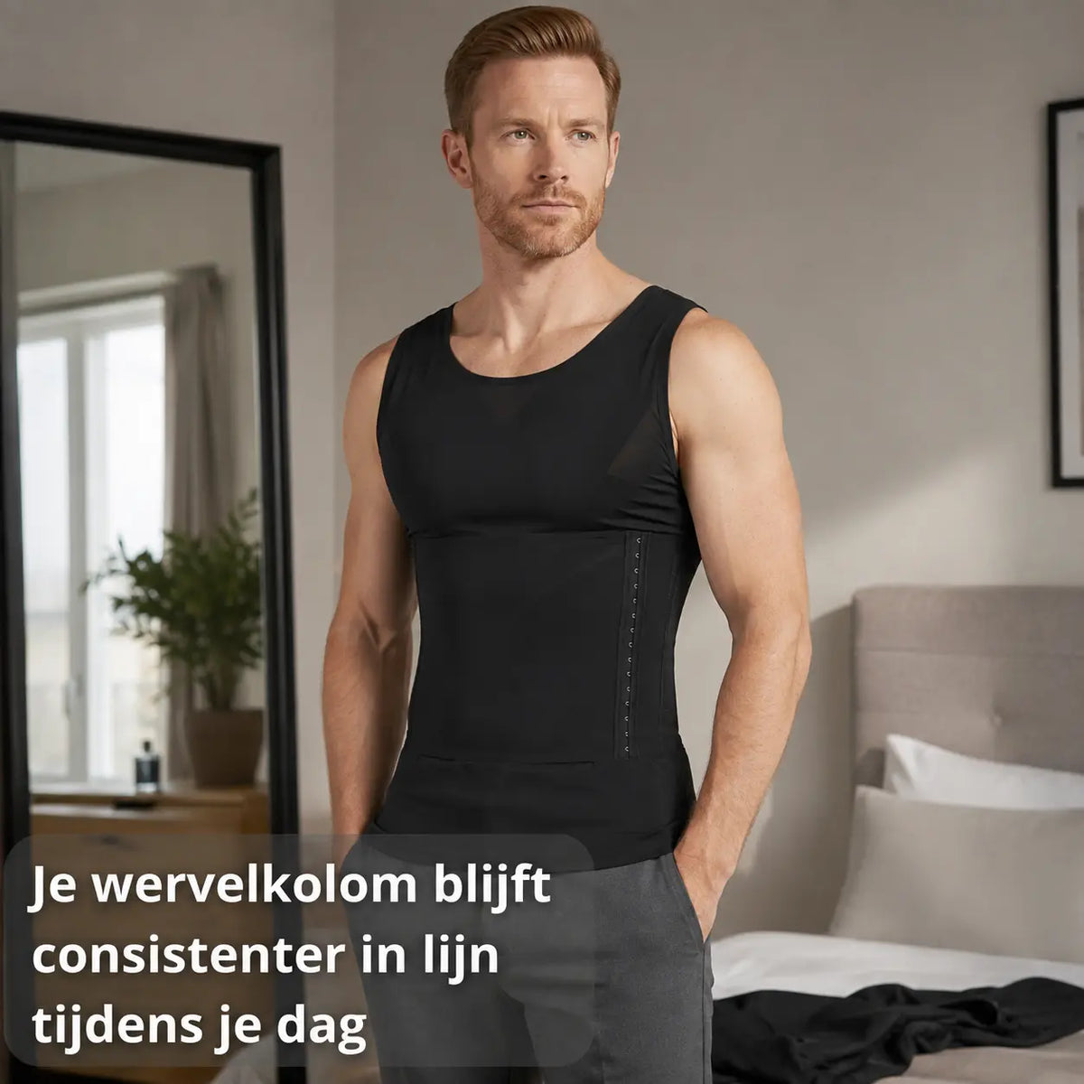 Postuur hemd heren zwart, ademend materiaal