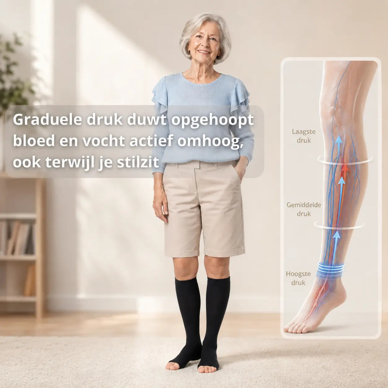 Compressiekousen dames beige, betere doorbloeding