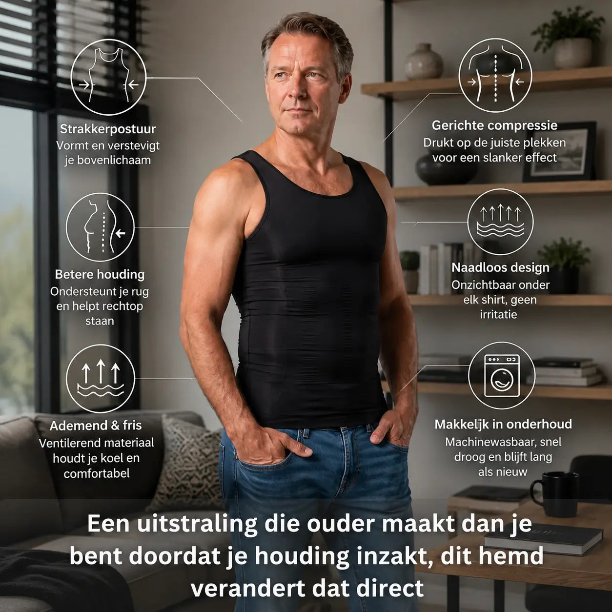 Slankmakend compressiehemd heren, houding ondersteuning