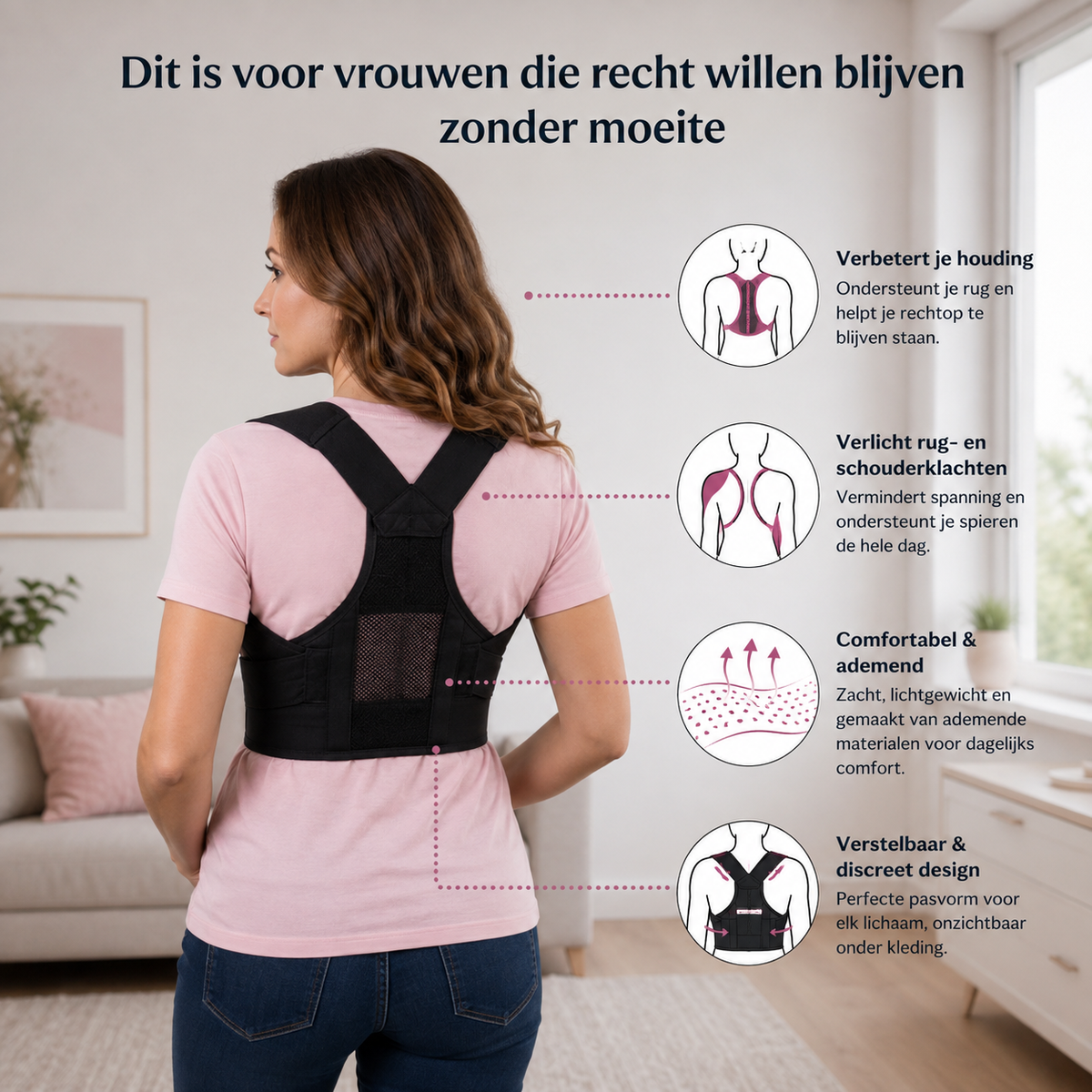 Postuur corrector dames, rugbrace voor de rug