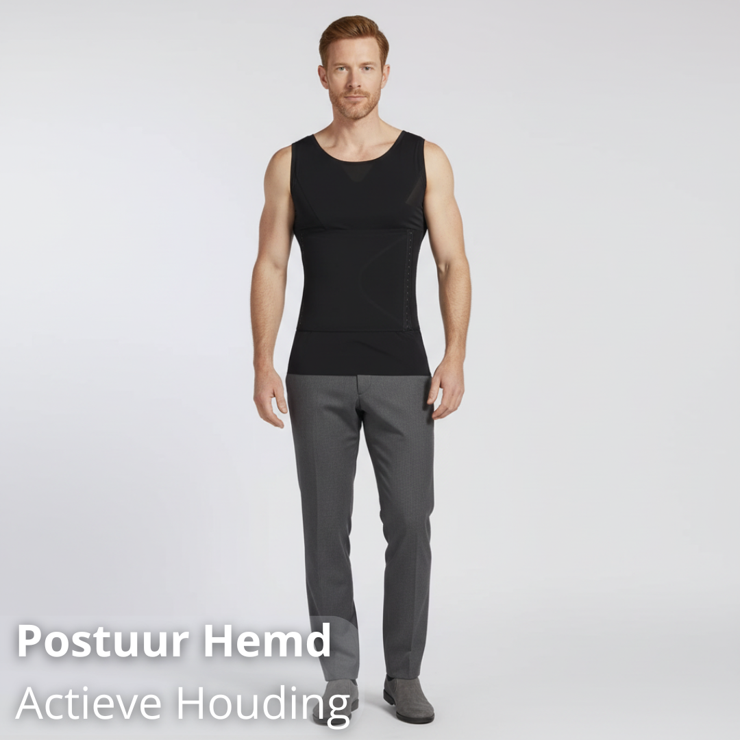 postuur hemd heren, houding correctie shirt, rug ondersteuning shirt, posture shirt mannen, houding verbeteren kleding, rug correctie shirt heren, compressie shirt houding, rechte rug shirt, ergonomisch shirt heren, posture corrector kleding