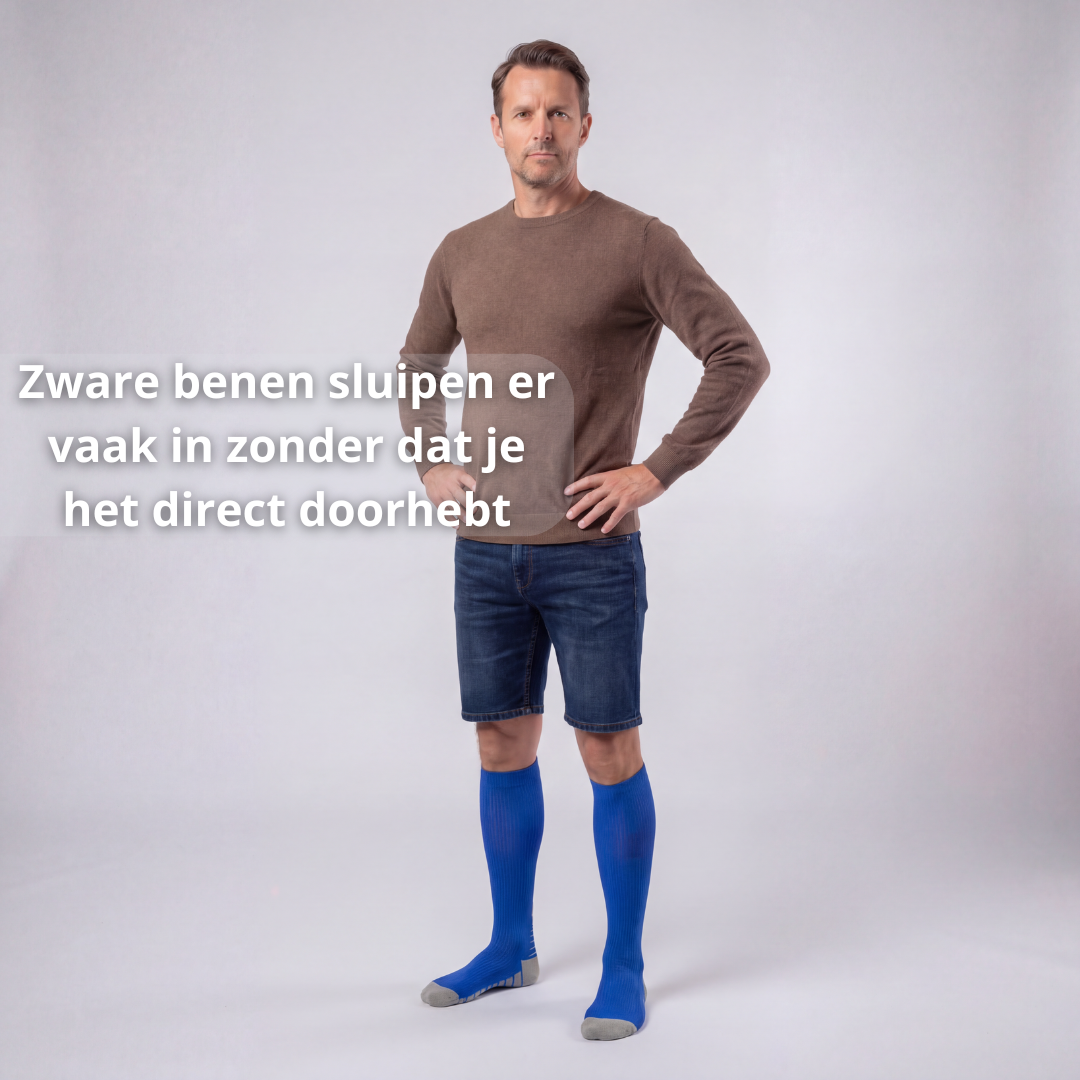 compressie kousen heren, steunkousen heren, zware benen verminderen, doorbloeding benen verbeteren, compressie sokken mannen, vermoeide benen oplossing, enkels en kuiten ondersteuning, lange werkdagen benen, reizen compressie kousen heren, klasse 1 compressie 15-21 mmHg