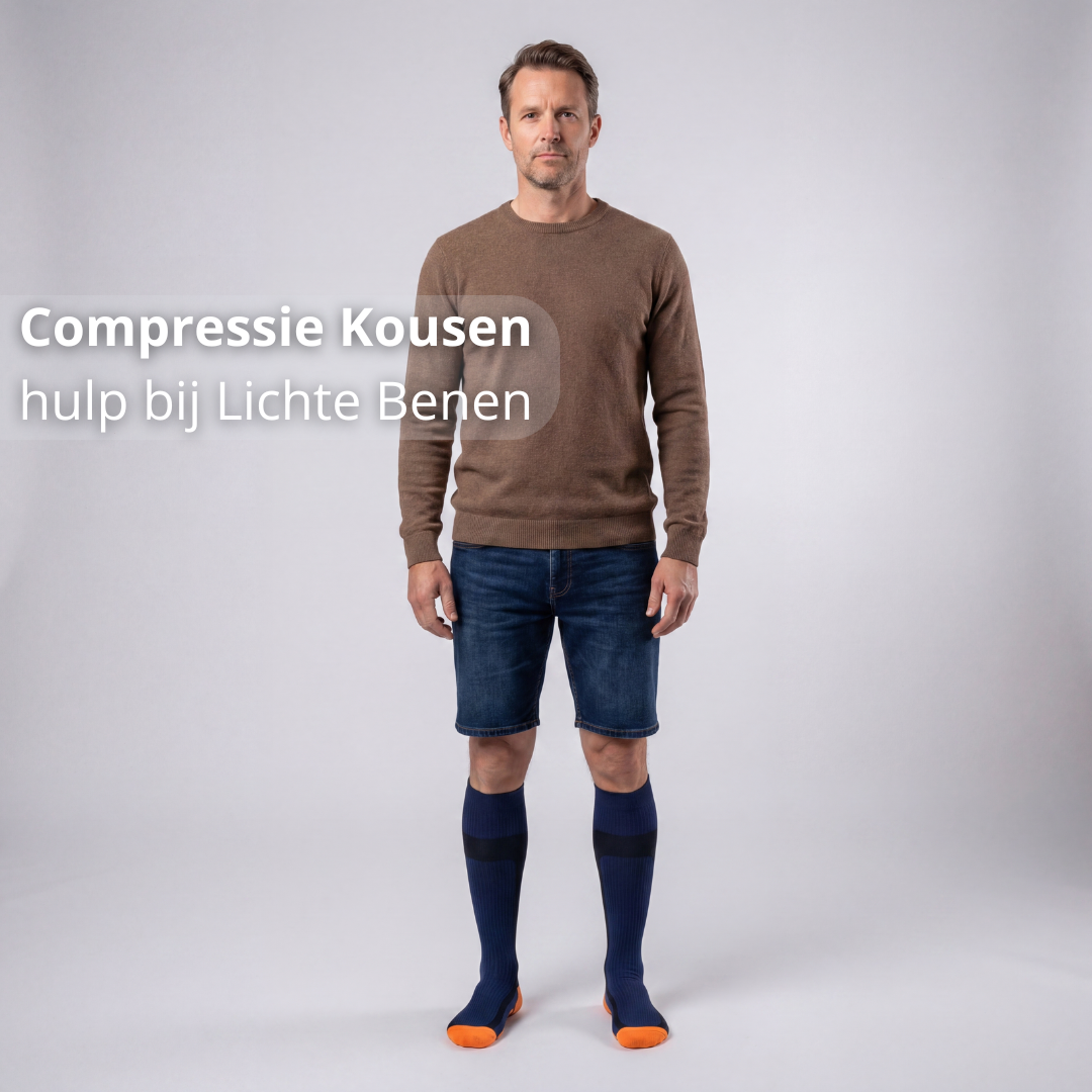 compressie kousen heren, steunkousen heren, zware benen verminderen, doorbloeding benen verbeteren, compressie sokken mannen, vermoeide benen oplossing, enkels en kuiten ondersteuning, lange werkdagen benen, reizen compressie kousen heren, klasse 1 compressie 15-21 mmHg