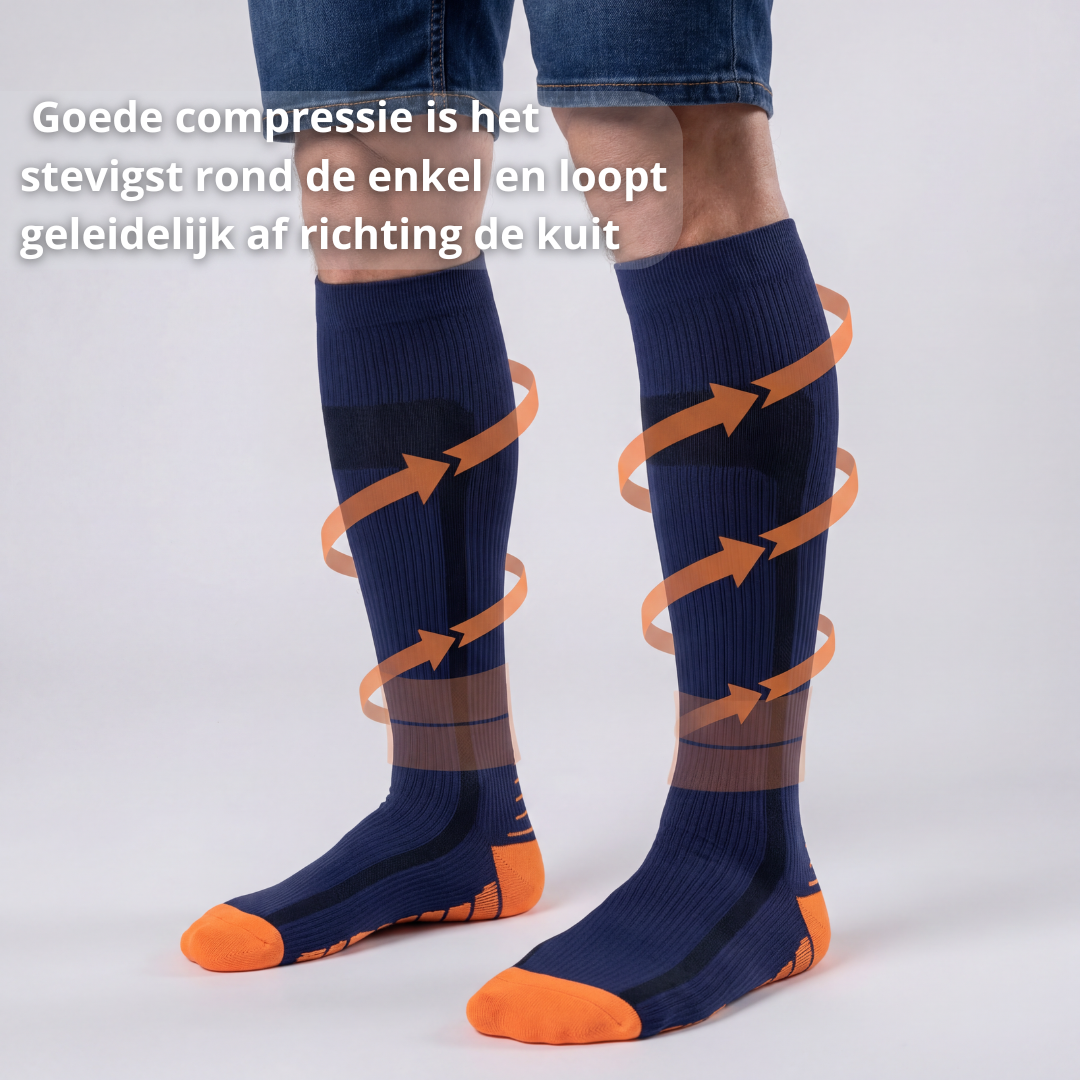 compressie kousen heren, steunkousen heren, zware benen verminderen, doorbloeding benen verbeteren, compressie sokken mannen, vermoeide benen oplossing, enkels en kuiten ondersteuning, lange werkdagen benen, reizen compressie kousen heren, klasse 1 compressie 15-21 mmHg