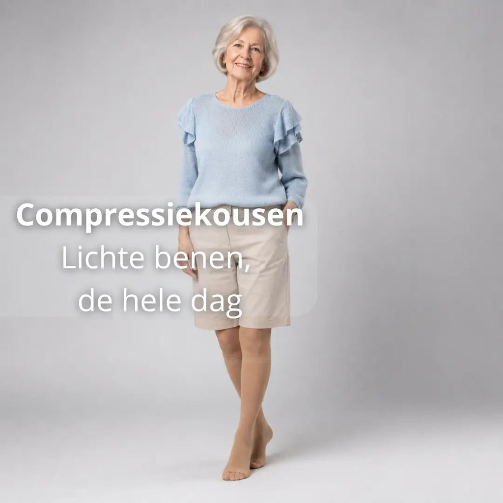 compressiekousen dames lichte benen, enkels normaal dagelijks, zware benen oplossing dames, lang staan lopen dames, beige zwart dames, benen licht hele dag, opgezette enkels dames, graduele compressie dames, compressiekousen dames dagelijks, benen fris aanvoelen dames